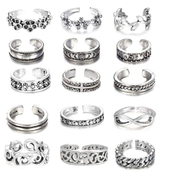 Silver Adjustable Boho Open Toe Rings - Set of 54 - Picture 3 of 9